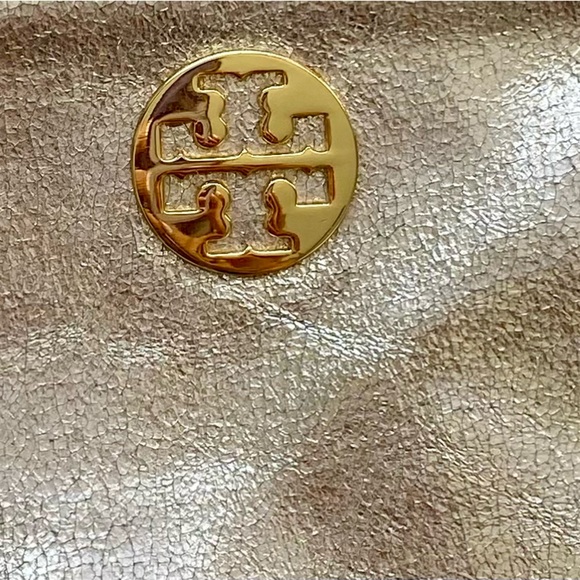 Tory Burch Metallic distressed Gold leather wristlet. - Picture 3 of 9